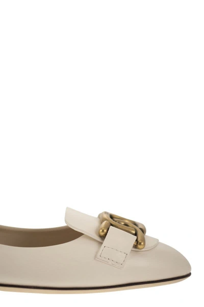 Shop Tod's Leather Ballerina With Accessory In Cream