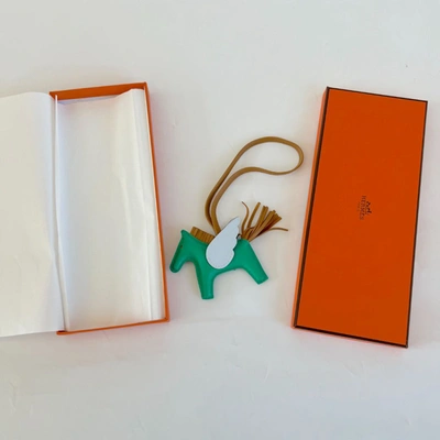 Pre-owned Hermes Hermès Menthe, Sesame, Bleu Brume Milo And Swift Leather Pegase Rodeo Pm Charm
