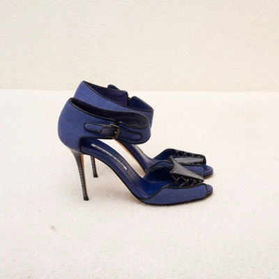 Pre-owned Manolo Blahnik Blue Fabric Shoes, 36.5