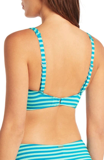 Shop Sea Level Capri Stripe Multifit Cross Front Bikini Top In Aqua