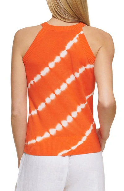 Shop Dkny Tie Dye Cutaway Shoulder Sleeveless Cotton Sweater In Molton Orange Combo