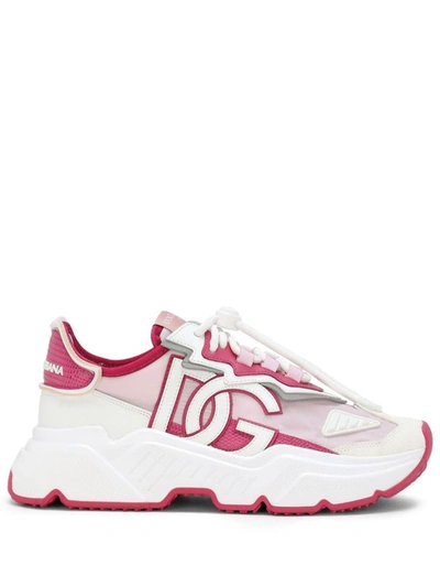 Shop Dolce & Gabbana Sneakers With Side Logo In Bianco E Rosa