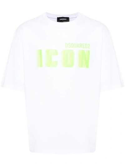 Shop Dsquared2 T-shirt With Logo Print In Bianco E Verde