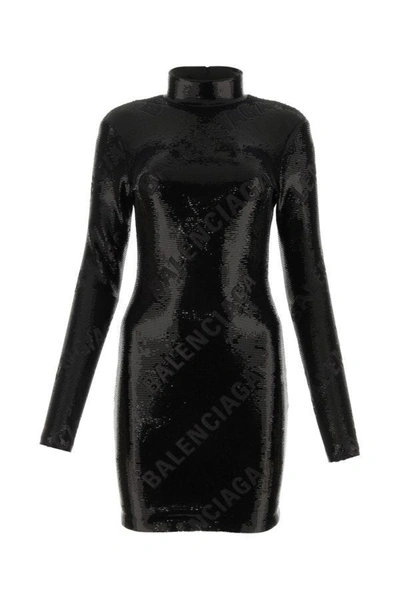 Shop Balenciaga Woman Black Sequins Mini Dress