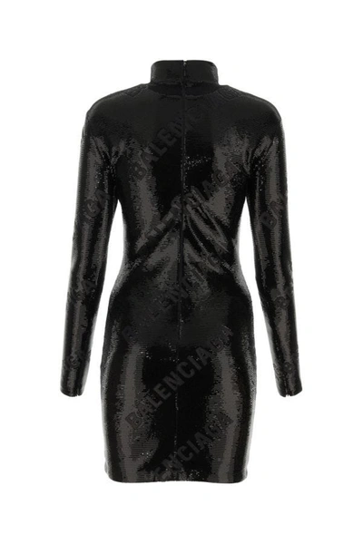 Balenciaga Sequins Mini Dress With Long Sleeves And Turtleneck In Black