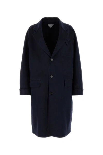 Shop Bottega Veneta Woman Navy Blue Wool Blend Coat