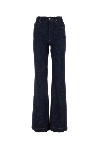 Shop Dolce & Gabbana Woman Dark Blue Denim Wide-leg Jeans