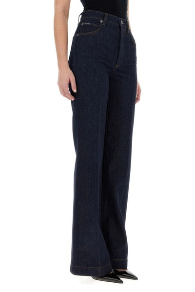 Shop Dolce & Gabbana Woman Dark Blue Denim Wide-leg Jeans
