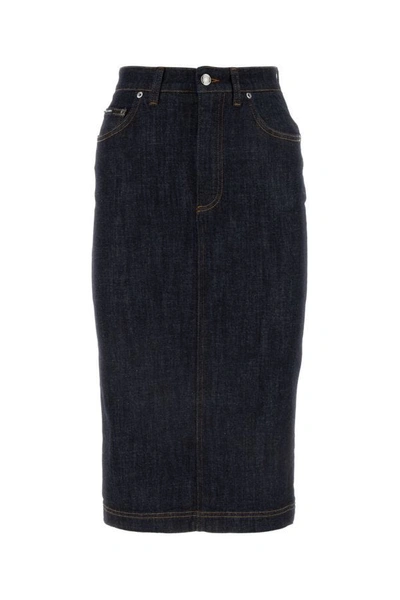 Shop Dolce & Gabbana Woman Dark Blue Stretch Denim Skirt