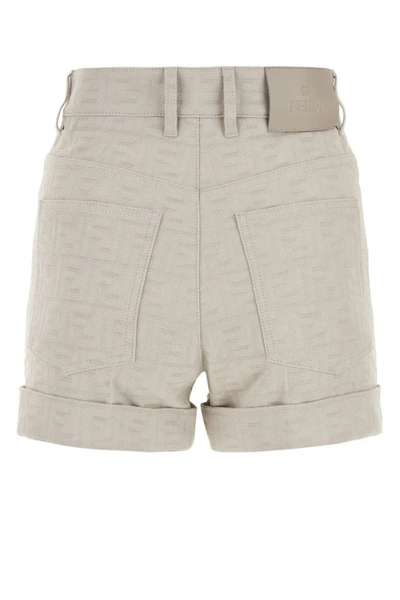 Shop Fendi Woman Sand Denim Shorts In Brown