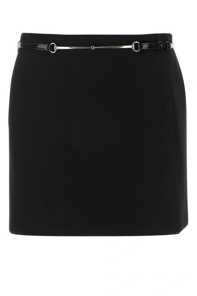 Shop Gucci Woman Black Wool Mini Skirt