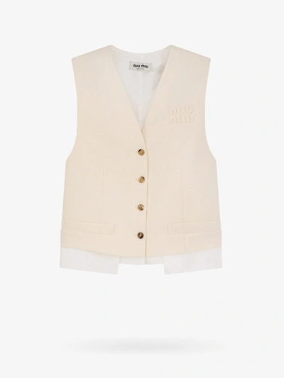 Shop Miu Miu Woman Vest Woman Beige Blazers E Vests In Cream