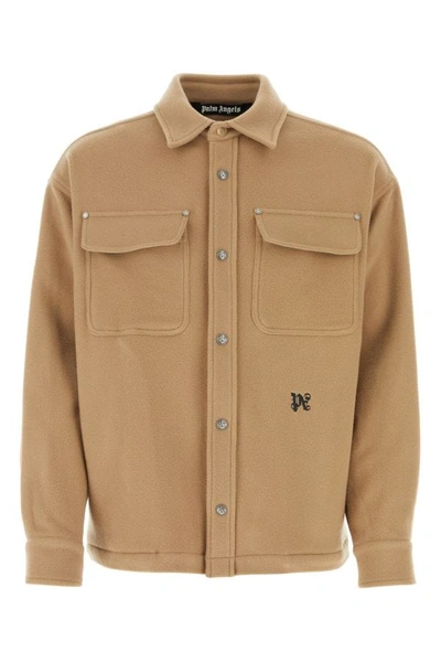 Shop Palm Angels Man Camel Wool Shirt In Brown