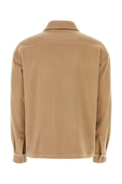 Palm Angels Wool Shirt With Rear Yoke And Chest Pockets In Brown