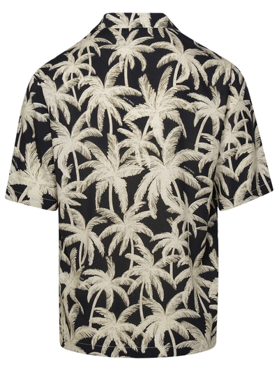 Shop Palm Angels Man  Two-tone Viscose Shirt In Black