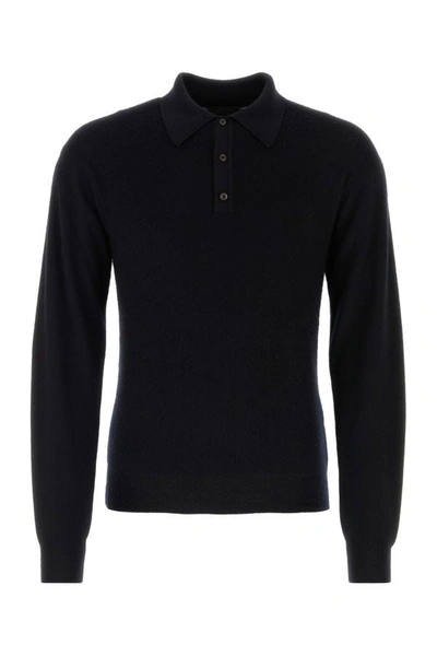 Shop Prada Man Black Cashmere Blend Polo Shirt