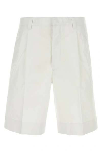 Shop Prada Man White Cotton Bermuda Shorts