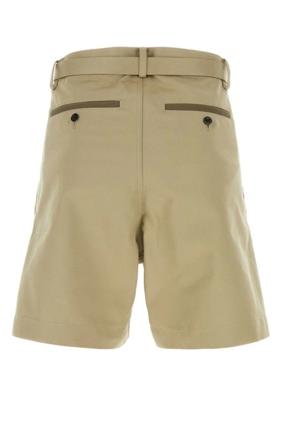 Shop Sacai Man Cappuccino Cotton Bermuda Shorts In Brown