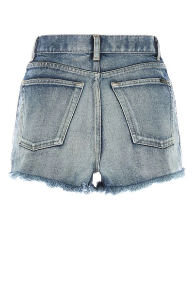 Shop Saint Laurent Woman Denim Shorts In Blue