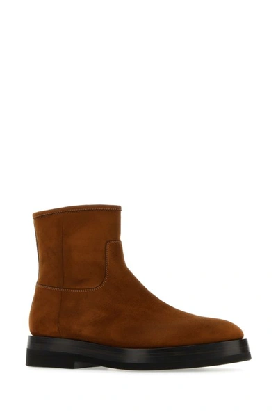 Santoni Caramel Suede Ankle Boots In Brown