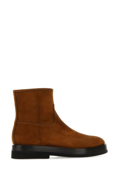 Shop Santoni Man Caramel Suede Ankle Boots In Brown