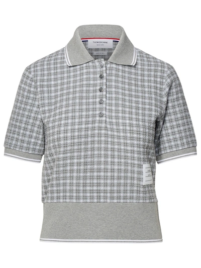 Shop Thom Browne Woman Grey Cotton Blend Polo Shirt In Gray