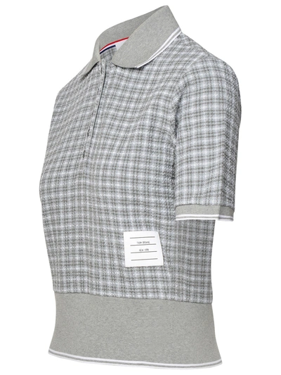 Shop Thom Browne Woman Grey Cotton Blend Polo Shirt In Gray