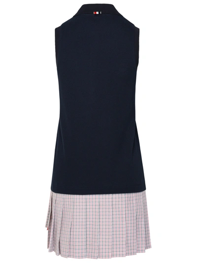Shop Thom Browne Woman Navy Cotton Dress In Blue