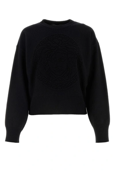 Shop Versace Woman Black Wool Blend Oversize Sweater