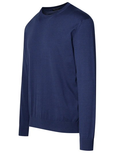 Shop Zegna Man  Blue Cotton Sweater