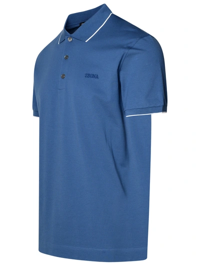 Shop Zegna Polo Shirt In Blue Cotton Man