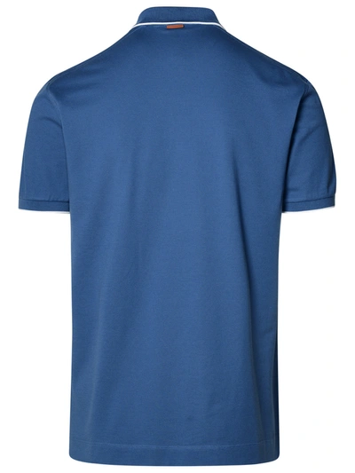 Shop Zegna Polo Shirt In Blue Cotton Man