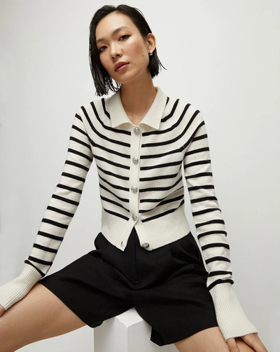 Shop Veronica Beard Cheshire Cashmere Cardigan Off-white Black In Off-white/black