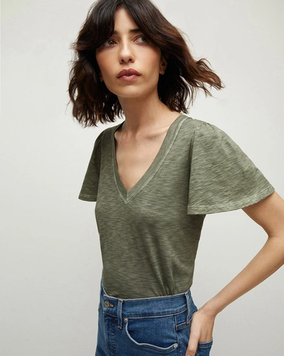 Shop Veronica Beard Posey V-neck Tee In Stone Army