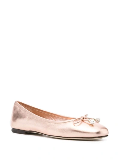 Shop Jimmy Choo Elme Flat Metallic Leather Ballet Flats In Powder