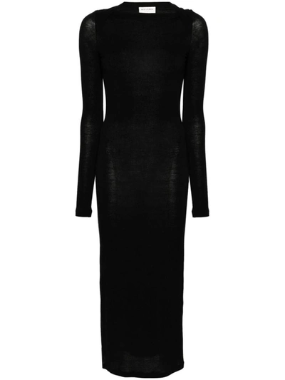 Shop Saint Laurent Wool Blend Long Pencil Dress In Black