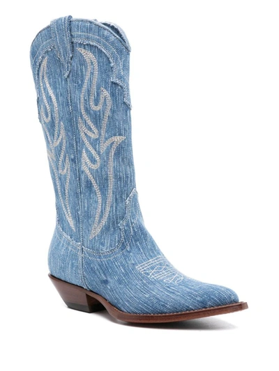 Shop Sonora Denim Texan Boots In Clear Blue