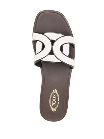 Tod's Logo Strap Slide Sandals In White