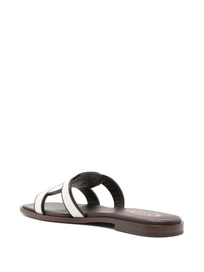 Tod's Logo Strap Slide Sandals In White