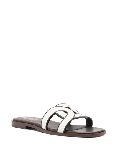 Tod's Logo Strap Slide Sandals In White