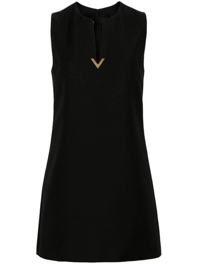 Shop Valentino Wool And Silk Blend Short Dress In Black