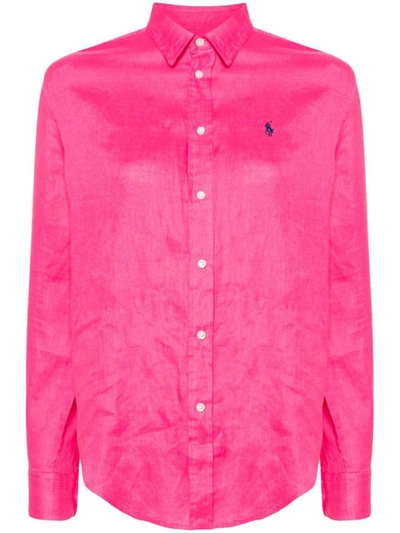Shop Polo Ralph Lauren Linen Shirt Clothing In Pink & Purple