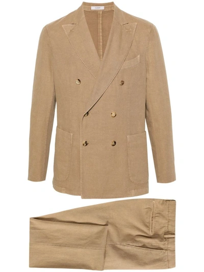 Shop Boglioli Cotton And Linen Blend Double-breasted Suit In Beige