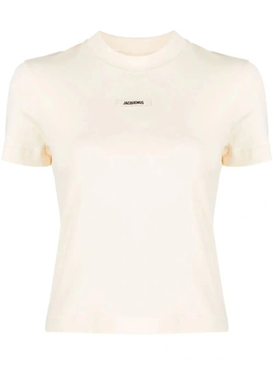Shop Jacquemus Grosgrain Logo T-shirt Clothing In Nude & Neutrals