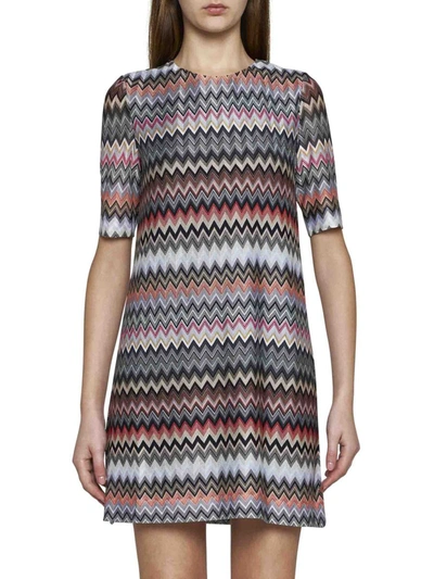 Shop Missoni Dresses In Dark Tones Multicolor