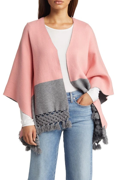 Shop Roffe Accessories Colorblock Fringe Ruana In Pink