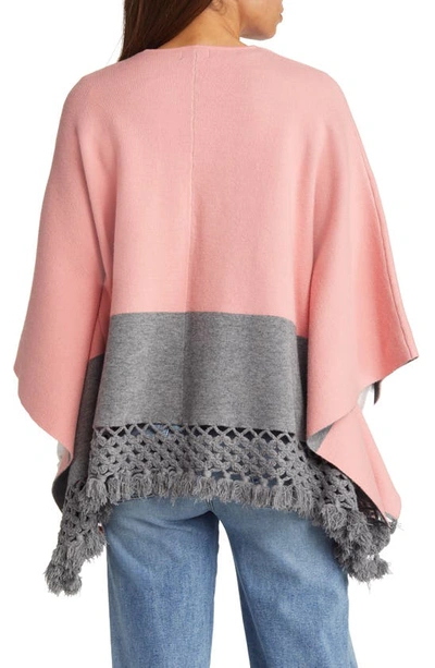 Roffe Accessories Colorblock Fringe Ruana In Pink
