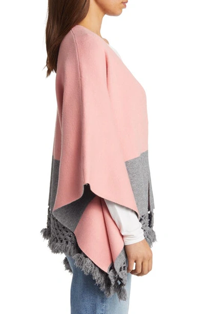 Roffe Accessories Colorblock Fringe Ruana In Pink