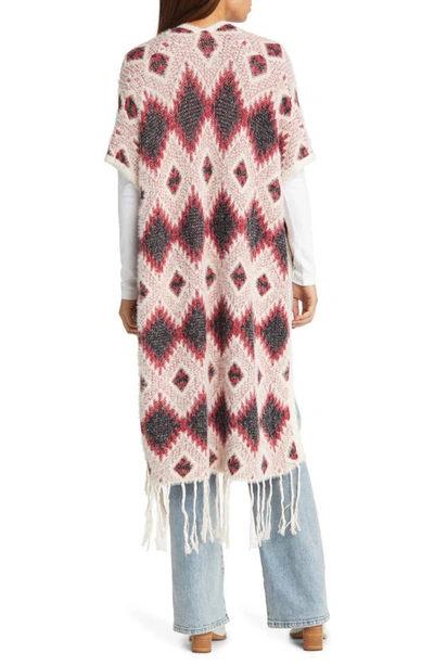 Shop Roffe Accessories Geometric Jacquard Fringe Wrap In Red Motiff