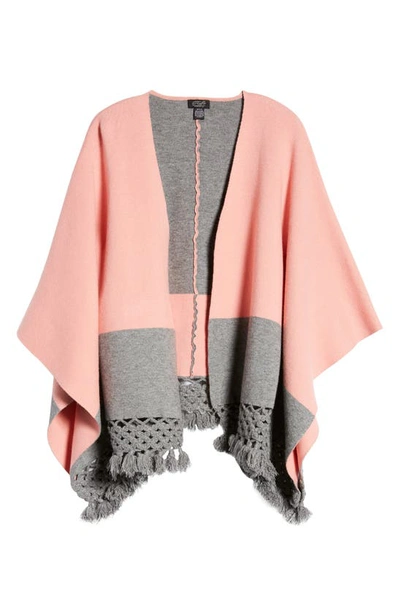 Roffe Accessories Colorblock Fringe Ruana In Pink